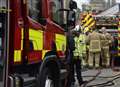 Fork lift truck fire at warehouse