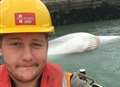 Whale arrives stuck to ship