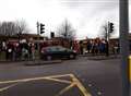 Protesters gather outside hospitals