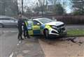 Police car crashes into roadside broadband box