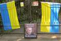 Protesters cover Russian embassy in Kent with Ukraine flags