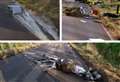 Fly-tipped rubbish left strewn along country lane