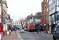 Bus hits scaffolding in town centre