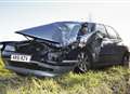 Smashed up car left after accident