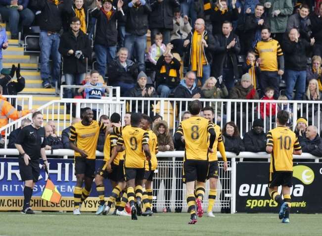 Maidstone celebrate Vas Karagiannis' opener Picture: Matthew Walker