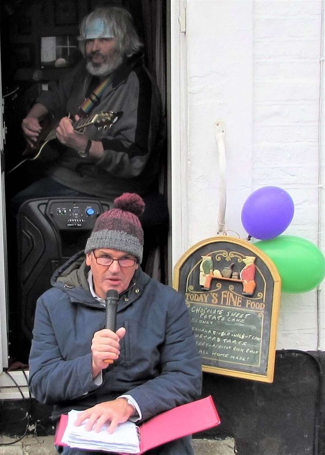 Jonathan Purssell and a friend performing at the Macmillan Cancer Support fundraising day in September