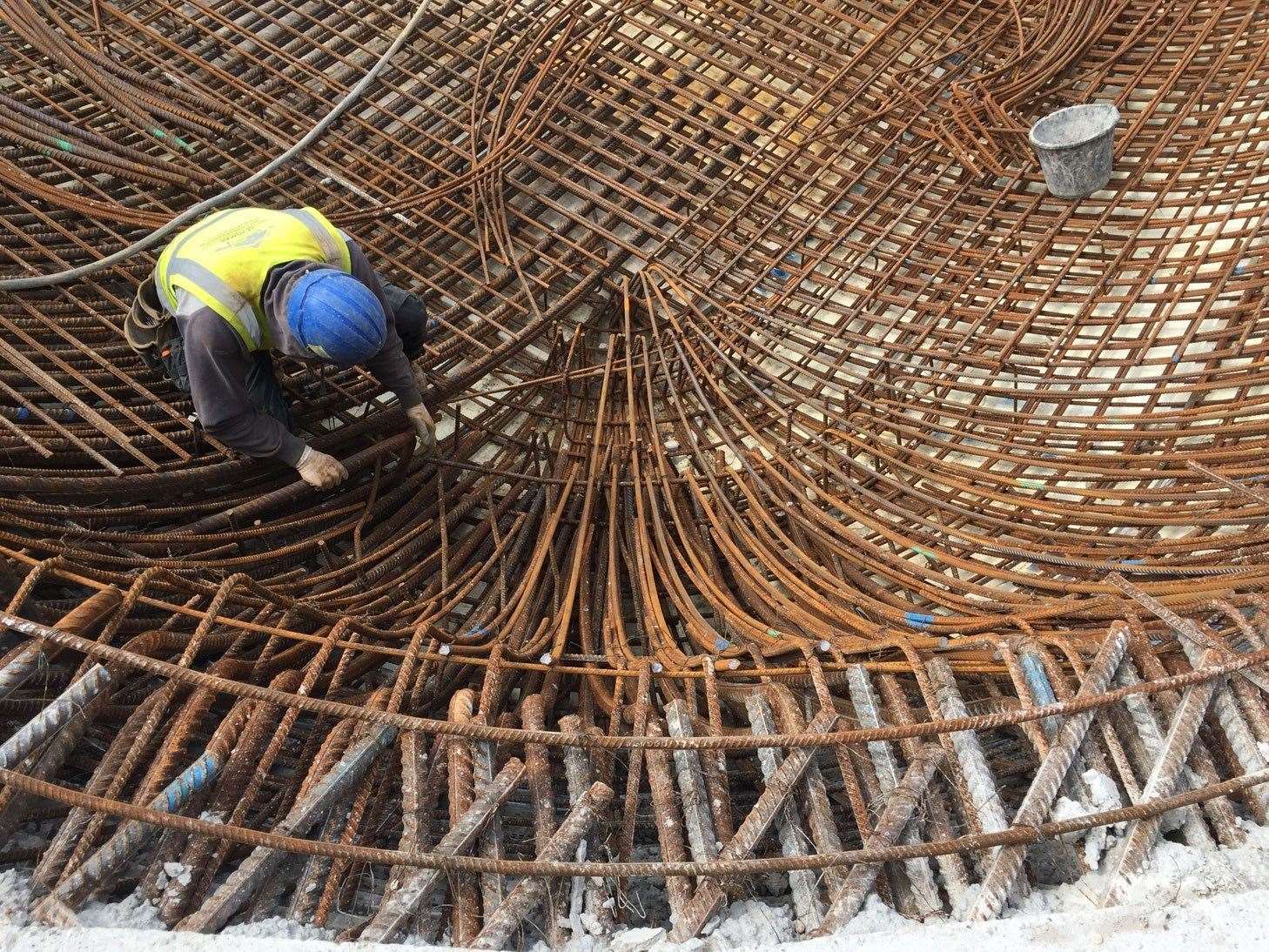 This is the formation of the concrete skate bowls - showing the steelwork prior to being sprayed with concrete