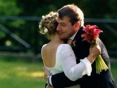 Mark and Annika on their wedding day - the pair were married for 23 years