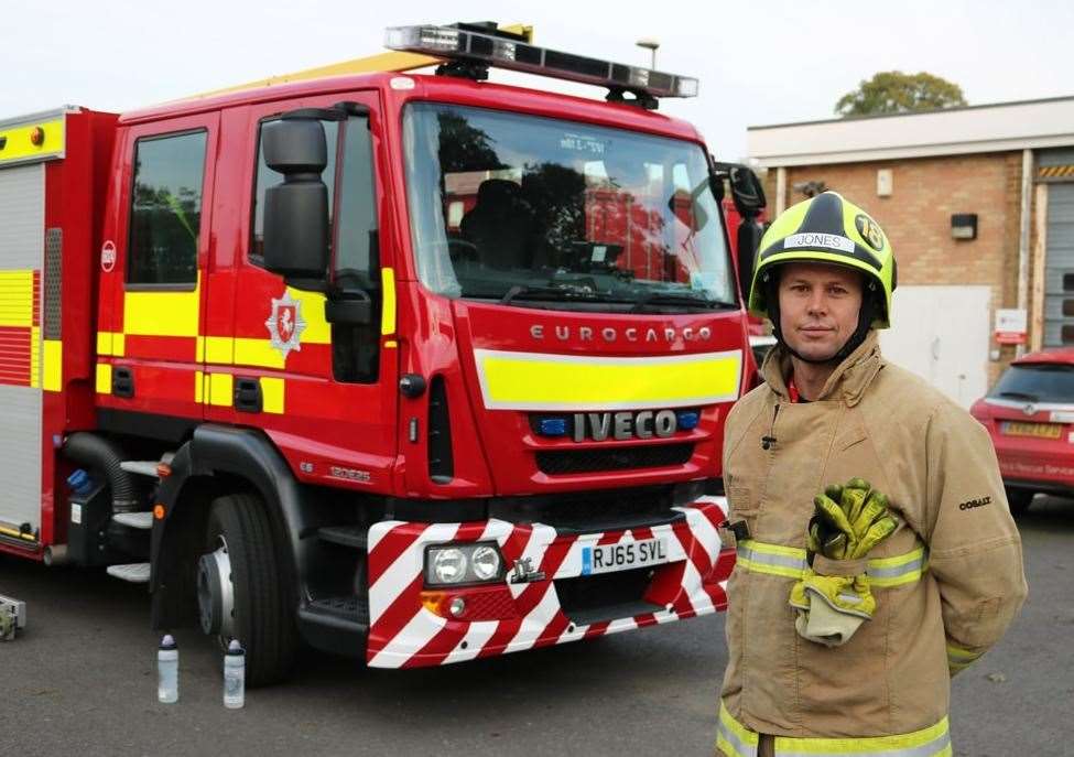 Geraint Jones looks to qualify as an on-call firefighter with Kent Fire and Rescue Service (KFRS). Picture: PCA