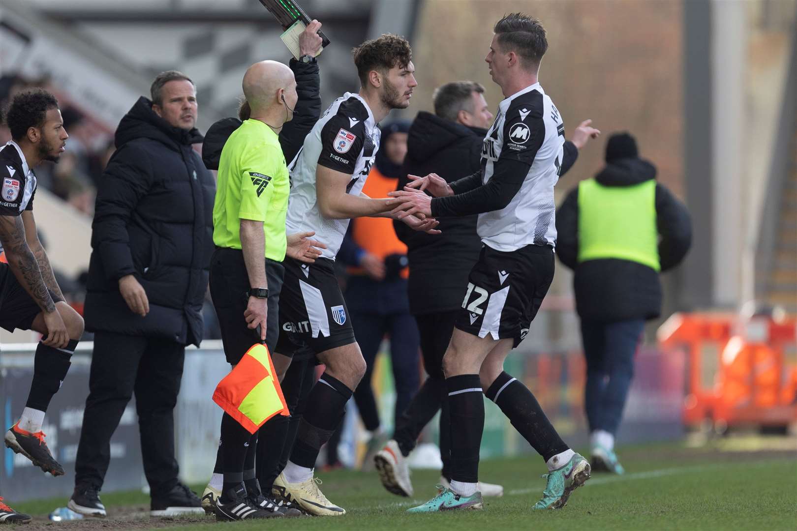 Josh Andrews replaced Oli Hawkins at Morecambe to make his debut Picture: @Julian_KPI