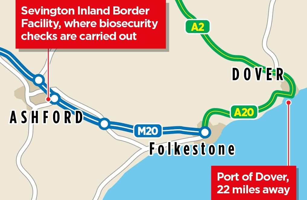 Twenty-two miles separate the Port of Dover and the Sevington facility