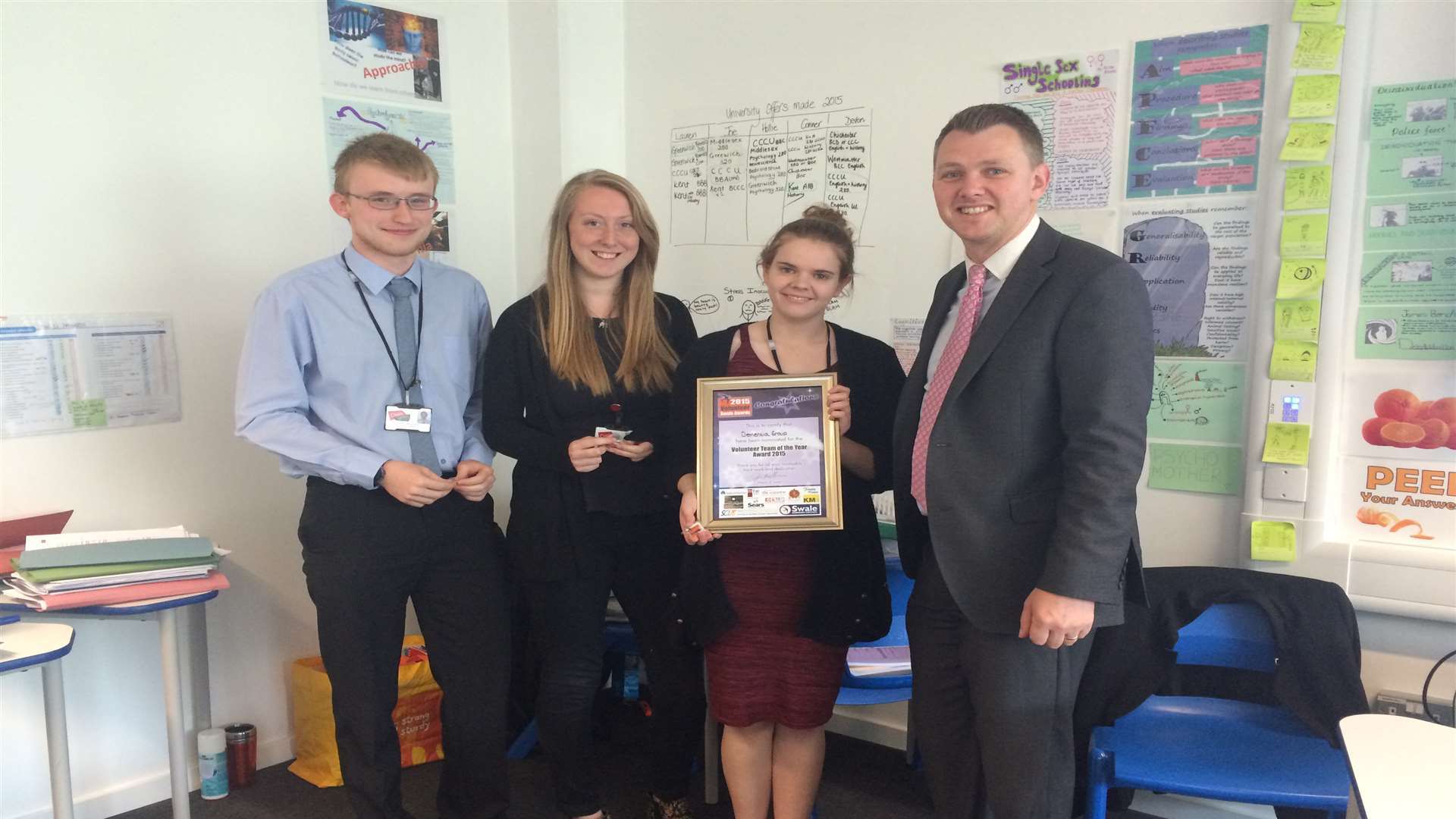 Oasis Isle of Sheppey Academy students Conner Matthems, Devon Dumont and Lauren Glock with executive principal David Millar