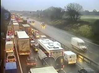 Queues are stretching back past Sellindge on the M20