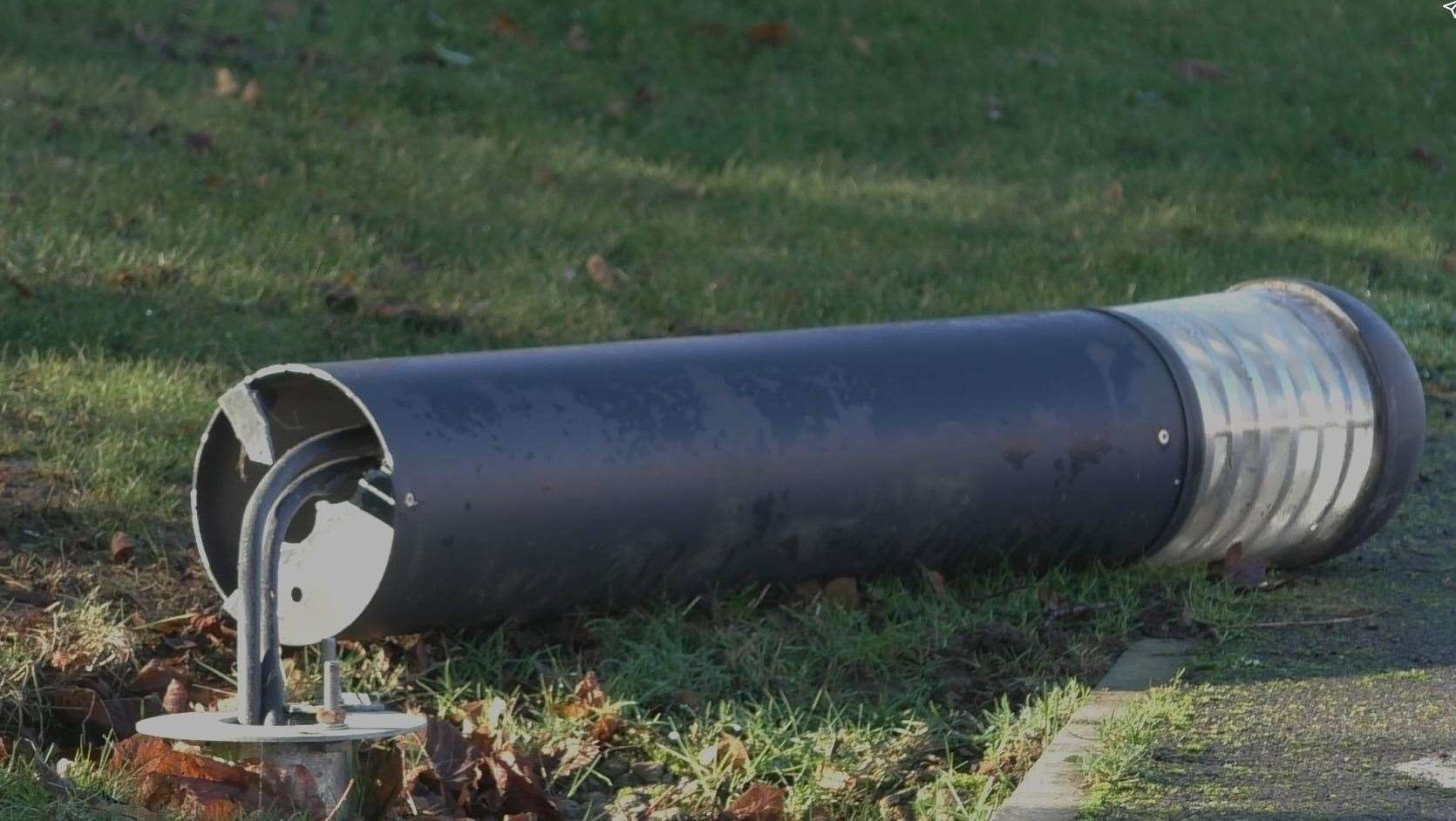 A number of broken bollards litter the estate