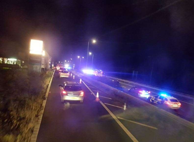 The A2 was closed after the pedestrian was hit by a car. Picture: Trevor Martin