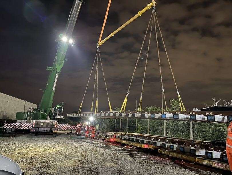 Track panels like this being replaced at Charlton earlier this year will be brought in at Hither Green but rail passengers from Kent travelling towards London have been warned about disruption for five weekends. Picture: Network Rail