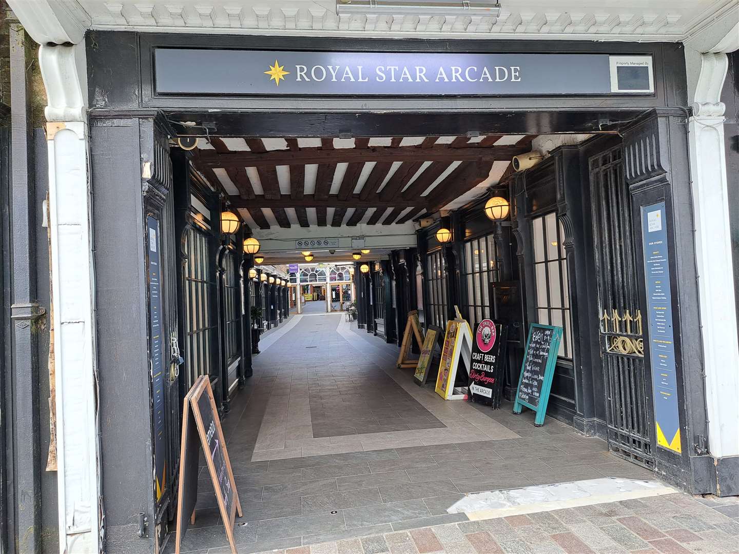 The entrance to the Royal Star Arcade at four o'clock in the afternoon - with not a customer in sight