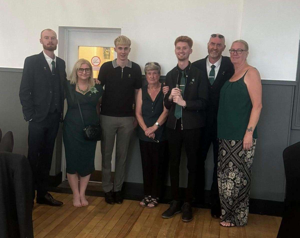 The O'Bray family at Ryan's funeral – pictured is his brother Jordan, mum Lisa, friend Charlie, nan Shelia, brother Lewis, dad Rob and aunty Carol