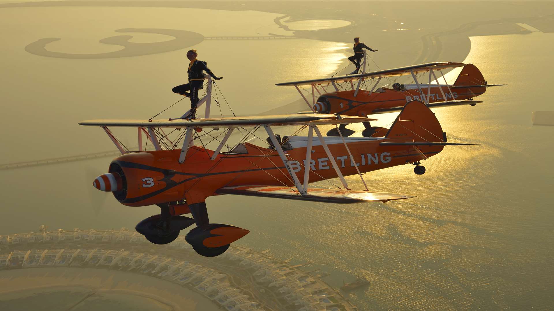 The daring wingwalkers of the world famous Breitling Wingwalking team