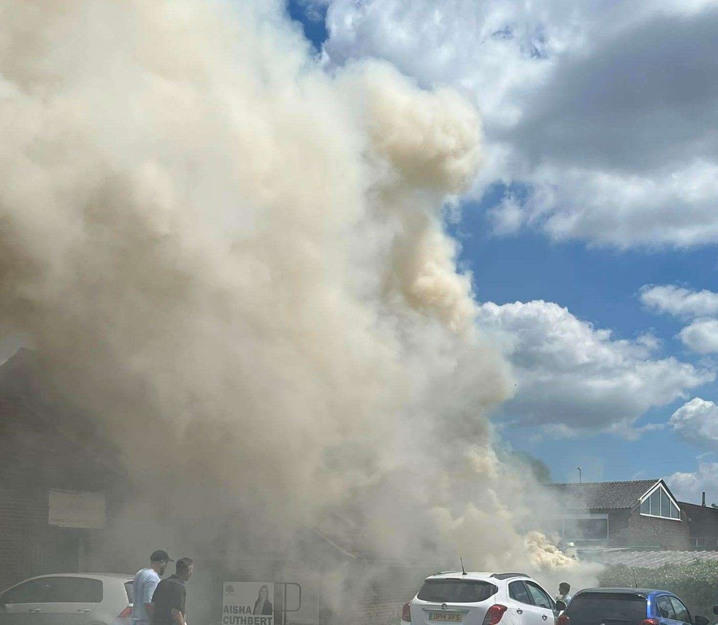 Smoke from the fire outside the Sittingbourne and Sheppey Conservative Association headquarters in Periwinkle Court, Church Street in Milton Regis