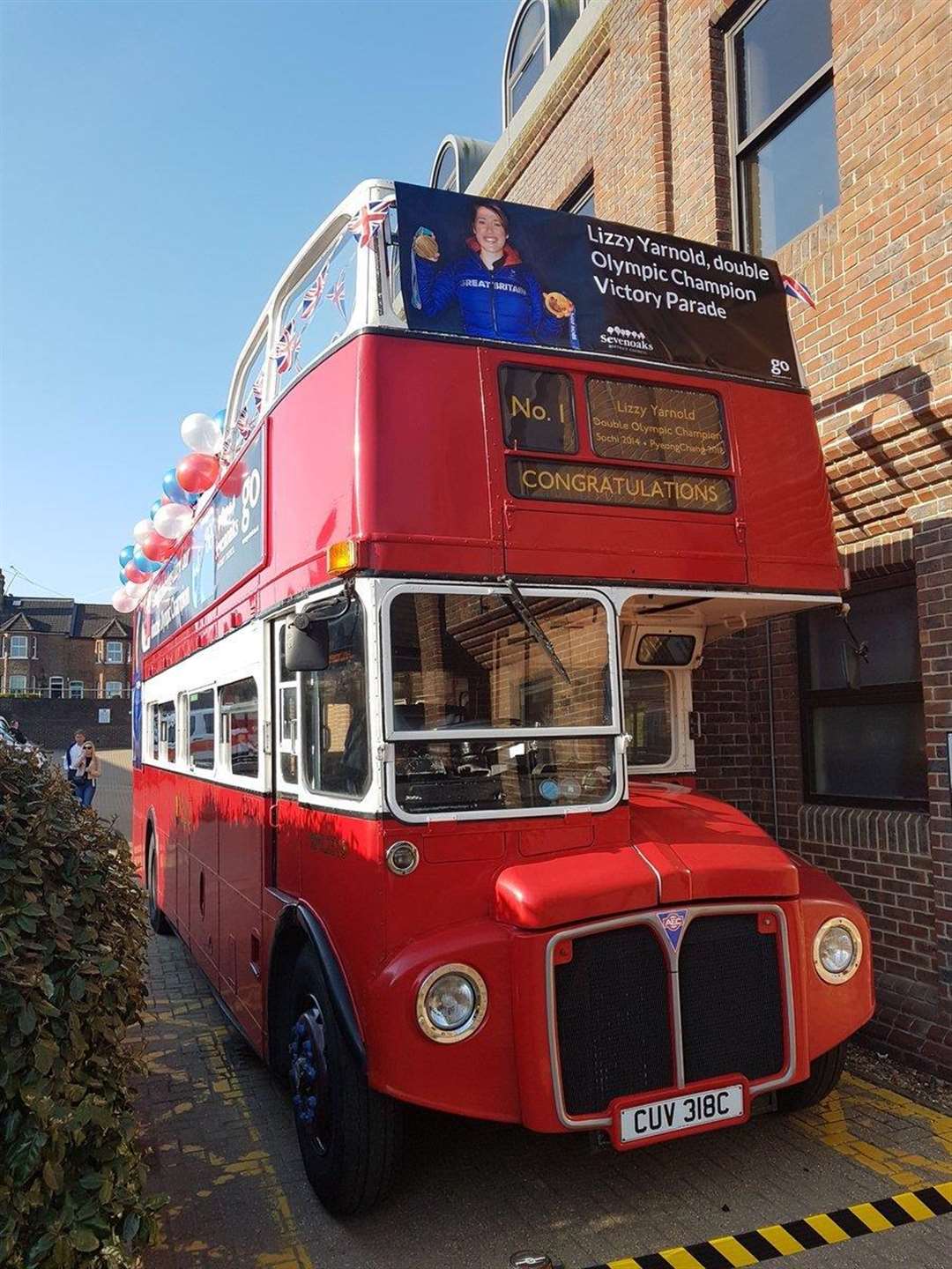 The open-top bus which will carry Lizzy Yarnold through Sevenoaks