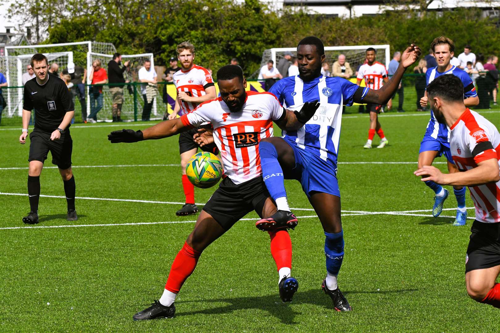 Sheppey battle for possession during their 2-1 win at Herne Bay on Saturday Picture: Marc Richards