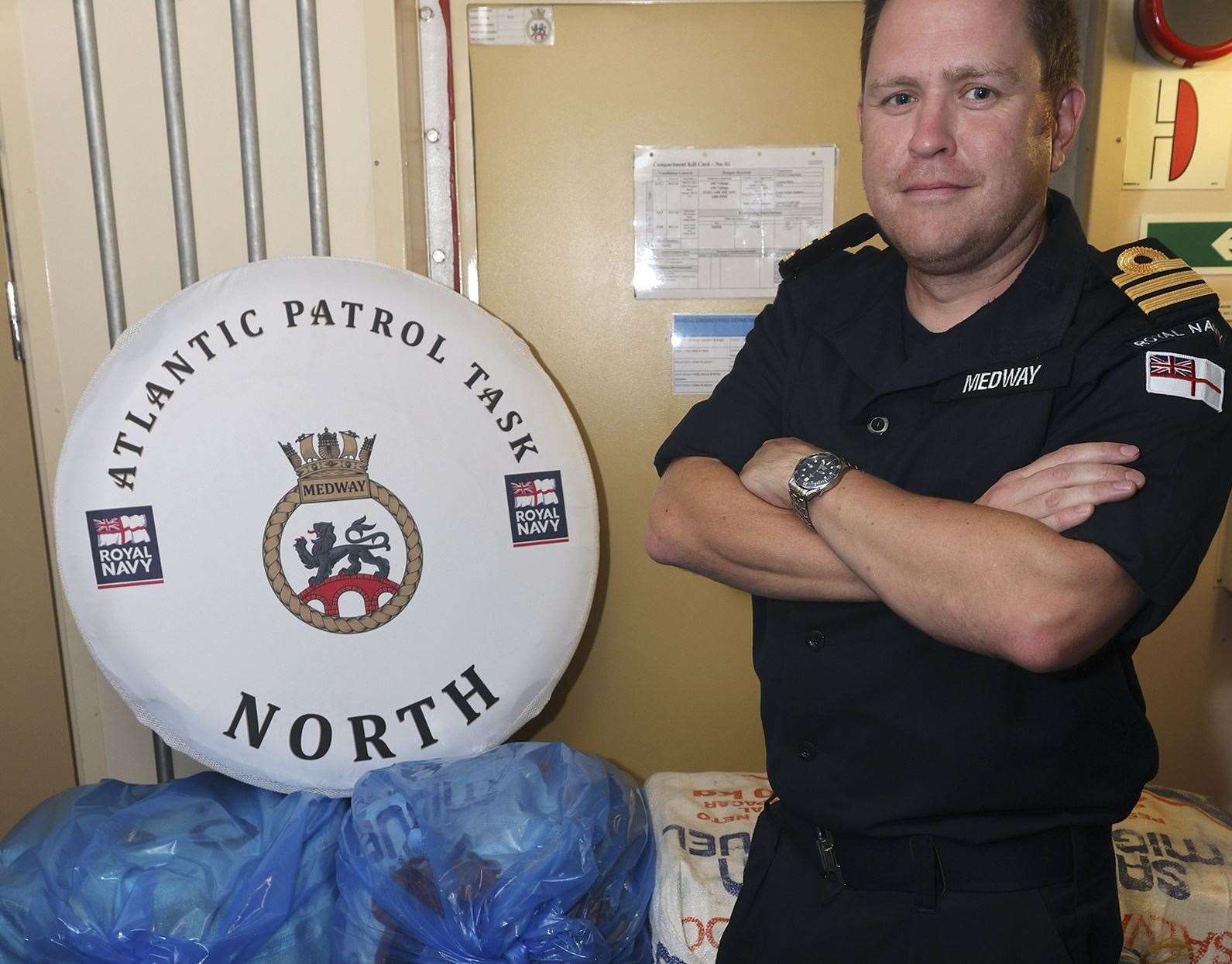 Commander Chris Hollingworth on the HMS Medway after it was involved in a £24million cocaine bust in the Carribean. Picture: Royal Navy