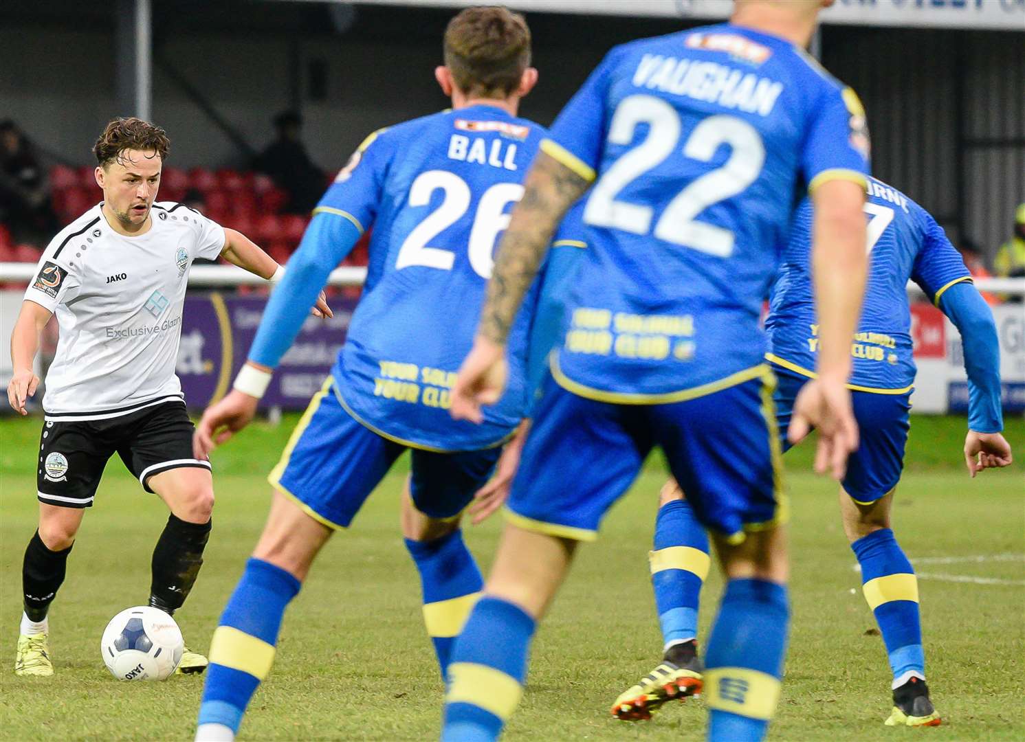 Dover midfielder Jack Munns looks for a way through against Solihull Moors Picture: Alan Langley