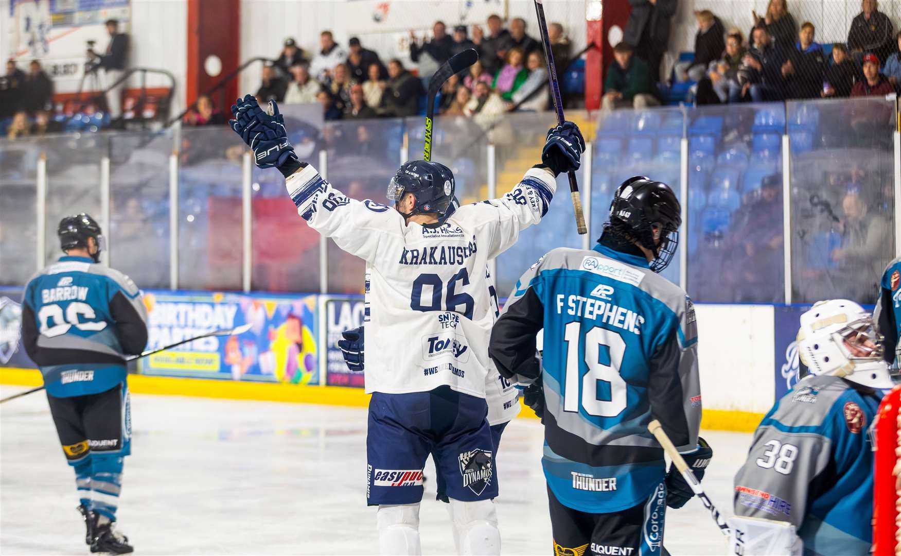 Vilius Krakauskas celebrates a goal for Invicta Dynamos against Milton Keynes Thunder Picture: David Trevallion