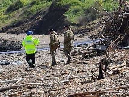 The bomb squad on Minster beach on Sheppey. Picture: Joanne Thurston