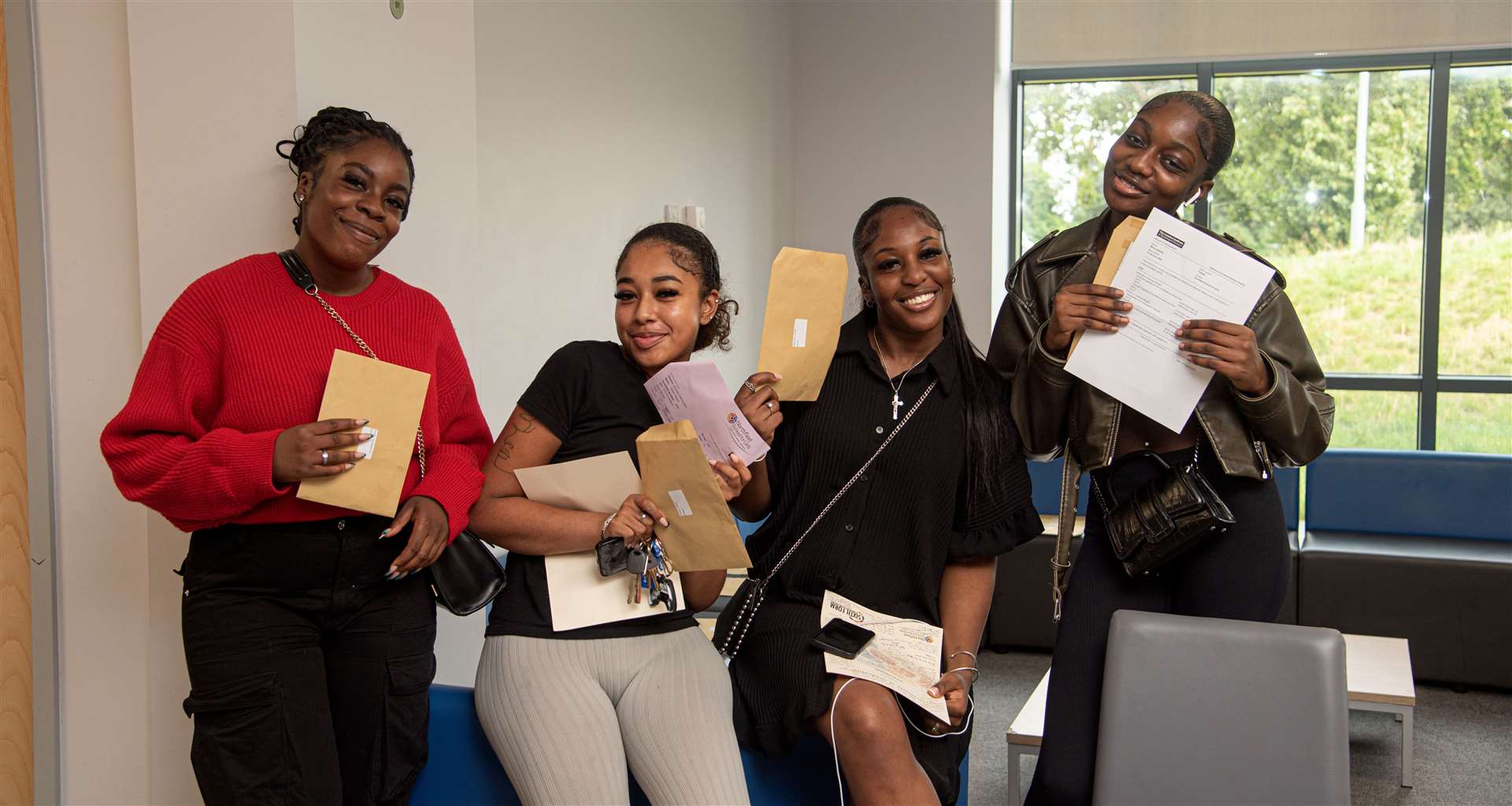 Students at Northfleet School for Girls with their exam results