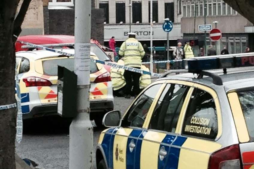 Officers could be seen examining the tyres of the Royal Mail van