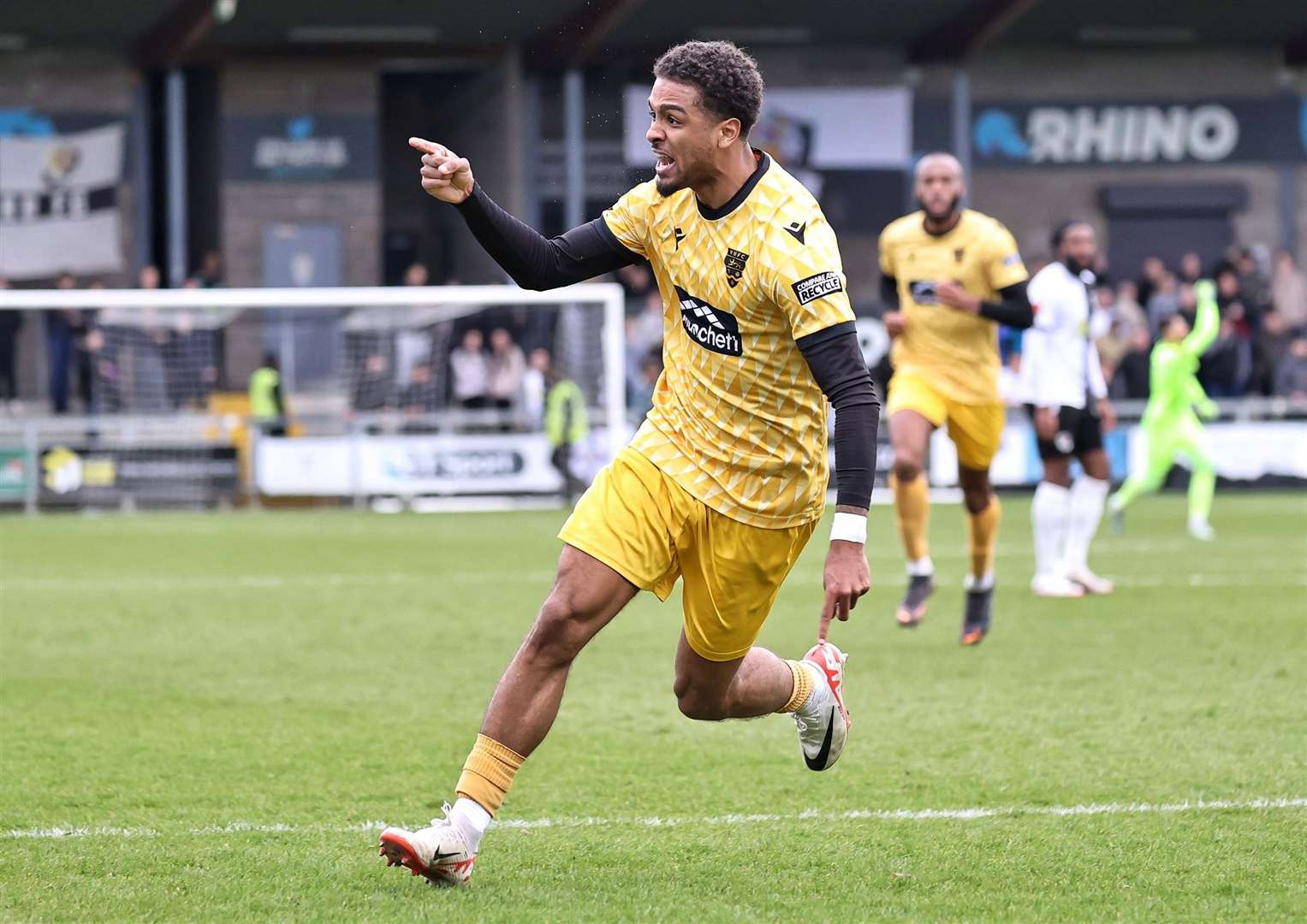 Liam Sole celebrates scoring for Maidstone at Dartford. Picture: Helen Cooper