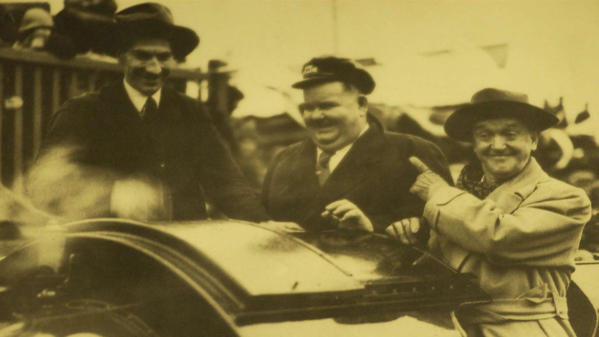 Laurel and Hardy and Romney, Hythe and Dymchurch Railway, 1947.