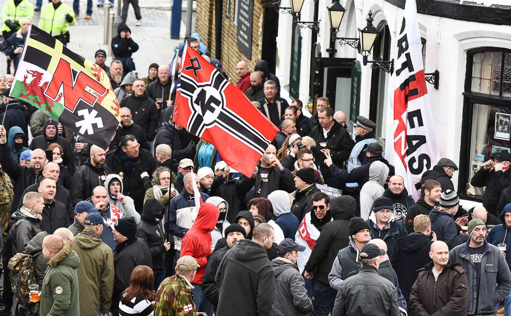 Right-wing campaigners are kettled in by police in January 2016, just before violence erupted. Picture: Alan Langley