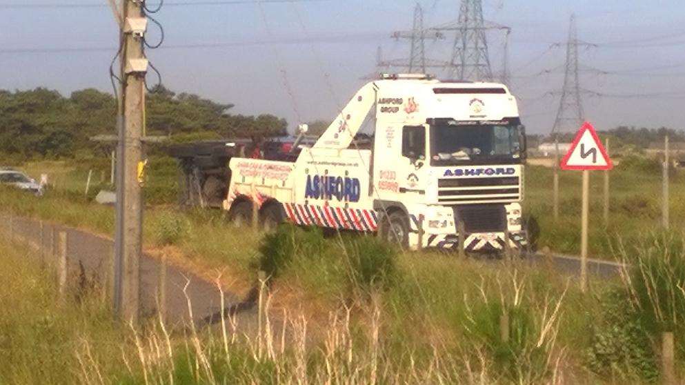 A recovery truck was called to help right the lorry. Picture: Jake Iszard