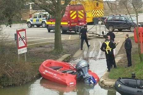 Police at the River Medway in Tonbridge during the search for Kieron Knowlden