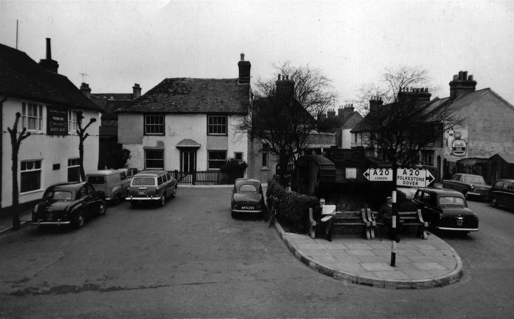 This photo from 1957 shows the Ashford tank shrouded by bushes and trees. The Old Prince of Wales public house can be seen on the left. Picture: Steve Salter