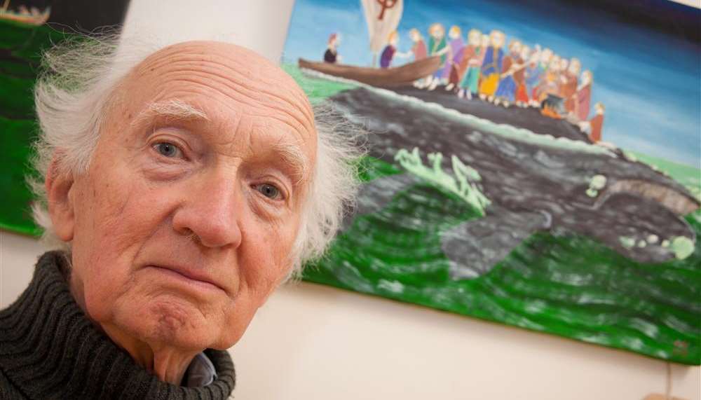 Artist Adrian White with his work at the Golf Road Centre, Deal