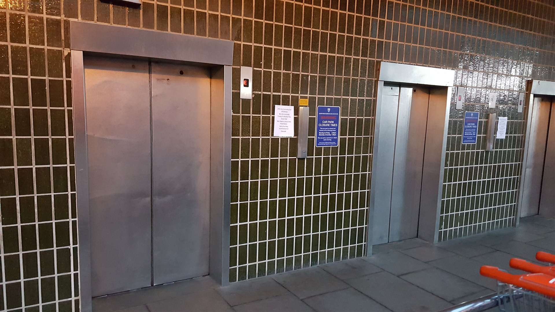 The three lifts which transport shoppers to and from the car park