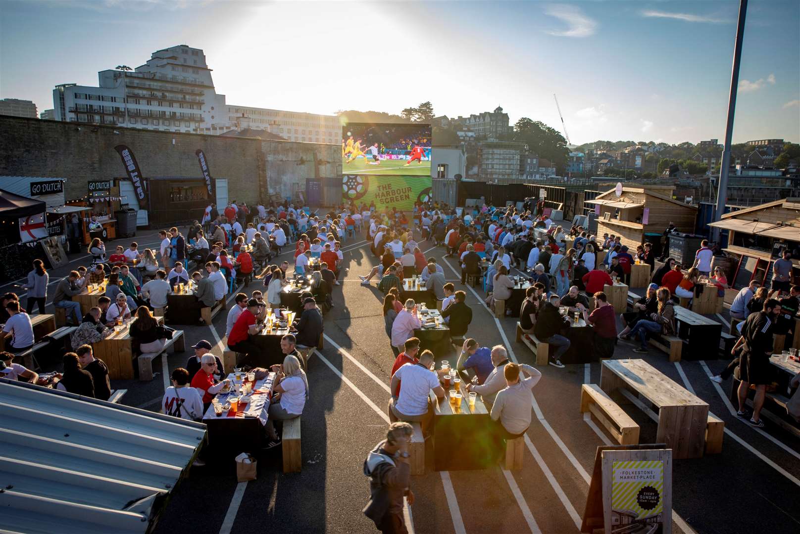 England fans watching the Euro 2020 semi final match at Folkestone Harbour Arm. Picture: Andy Aitchison / Folkestone Harbour Arm