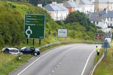 Police at the scene of a crash on the A20 near Dover. Picture: @Kent_999s