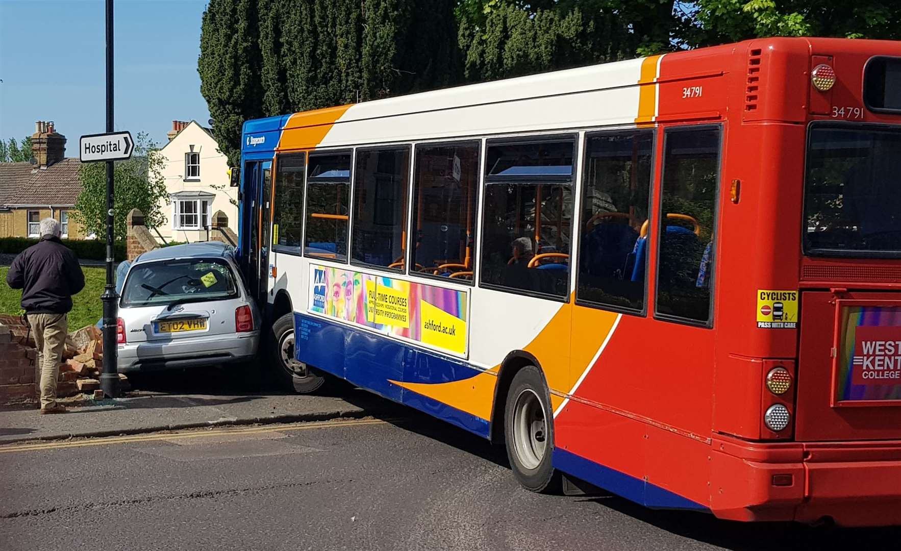 A car and bus collided into a wall in South Road. Picture: Matt Shepherd (10380896)