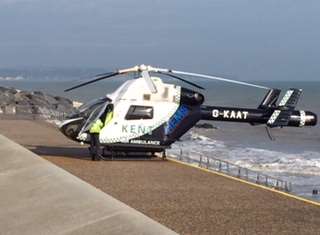 The air ambulance landed on the beach