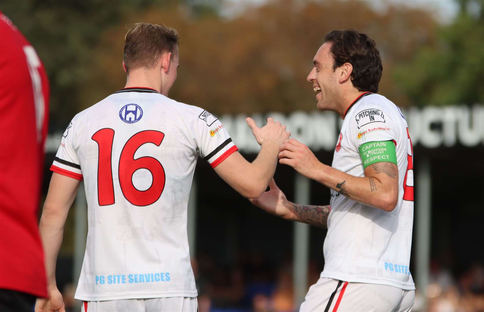 Relief for Chats captain Jack Evans, celebrating with Cameron Brodie, after he converts at the second attempt after missing his penalty Picture: Max English @max_ePhotos