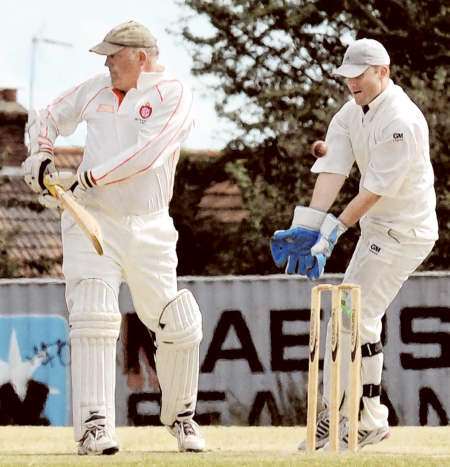 Betteshanger's Clive Towe misjudges the ball