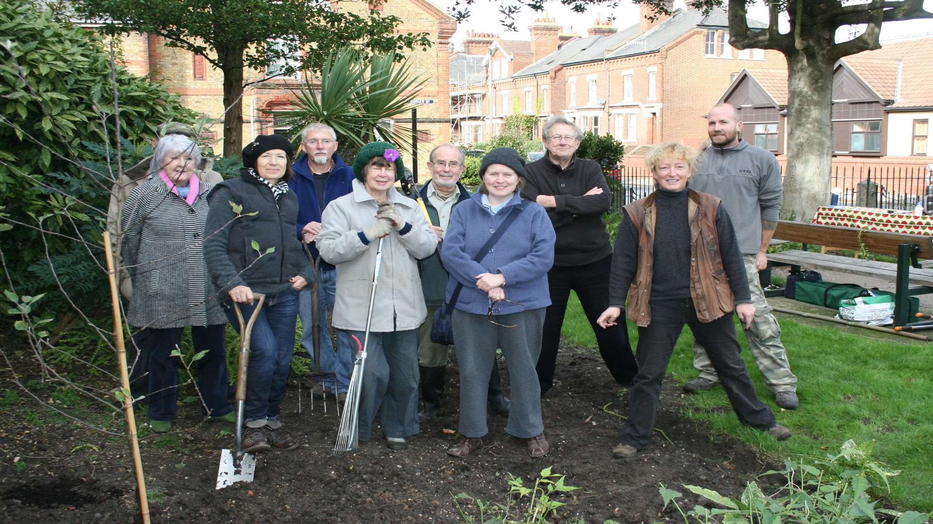 The committee in the memorial garden