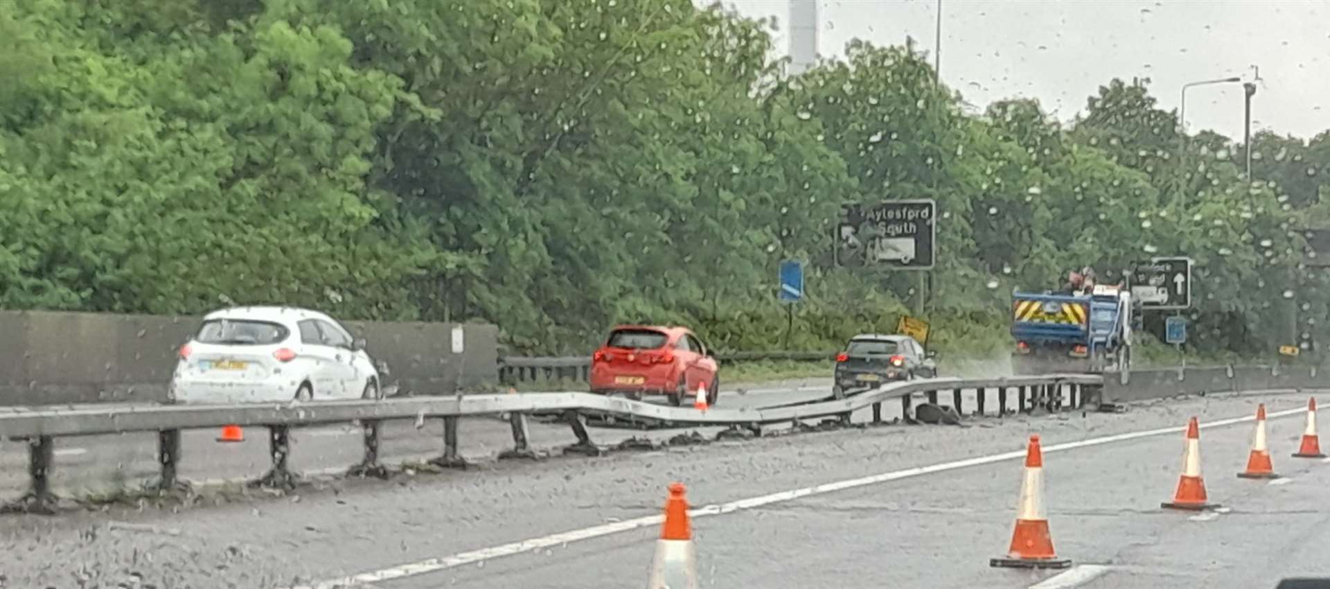 The damaged barrier after the crash