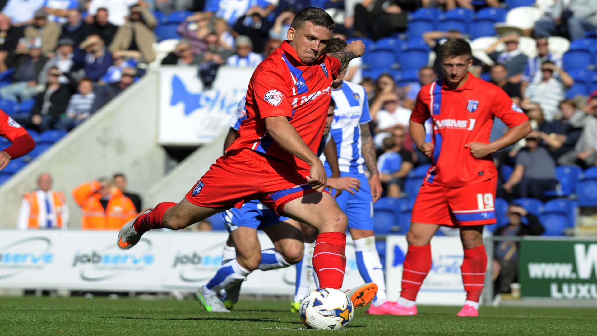 Cody McDonald failed to score from the penalty spot against Colchester Picture: Barry Goodwin