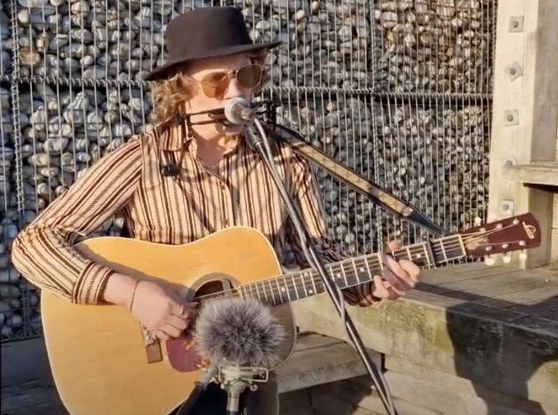 Sam Brothers busking in Whitstable for his Busking World Cup entry. Picture: Sam Brothers